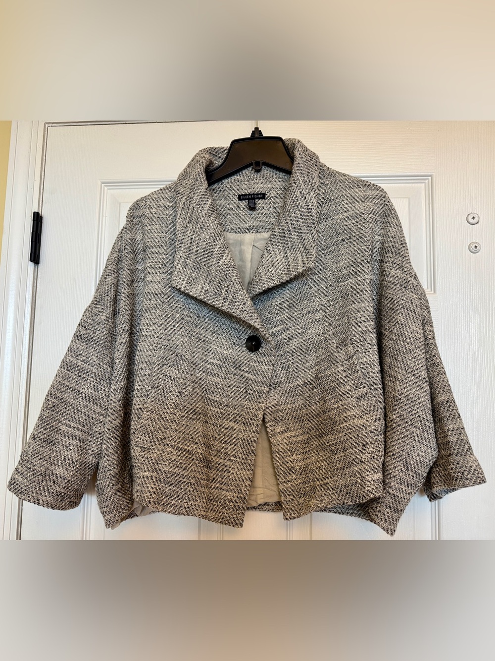 Eileen Fisher Gray Textured Shawl-Collar Swing Jacket size S